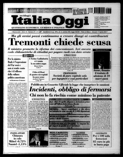 Italia oggi : quotidiano di economia finanza e politica